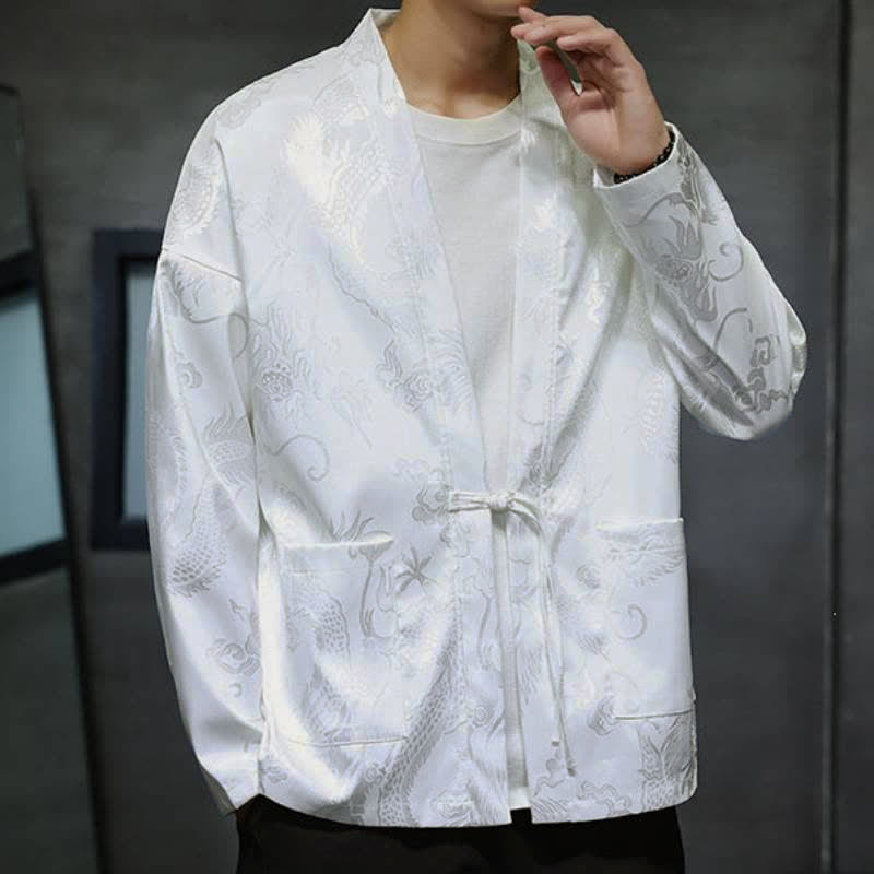 Buddha Stones Kimono da uomo stile vintage Tang con coulisse e motivo jacquard a drago, con tasca, ideale per l'autunno. - image 17