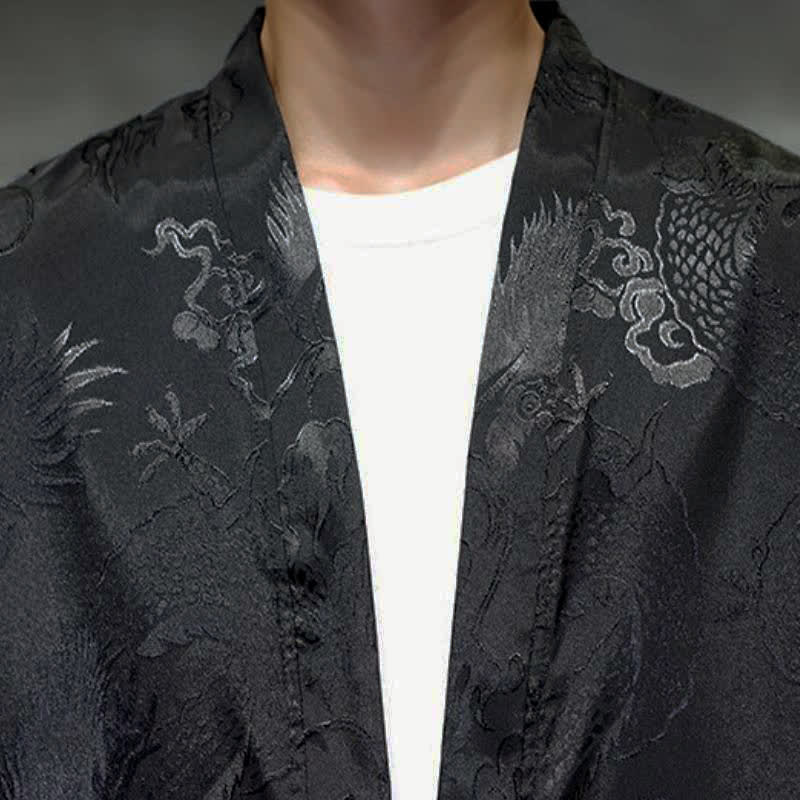 Buddha Stones Kimono da uomo stile vintage Tang con coulisse e motivo jacquard a drago, con tasca, ideale per l'autunno. - image 6