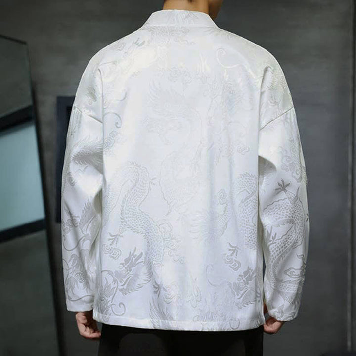 Buddha Stones Kimono da uomo stile vintage Tang con coulisse e motivo jacquard a drago, con tasca, ideale per l'autunno. - image 13
