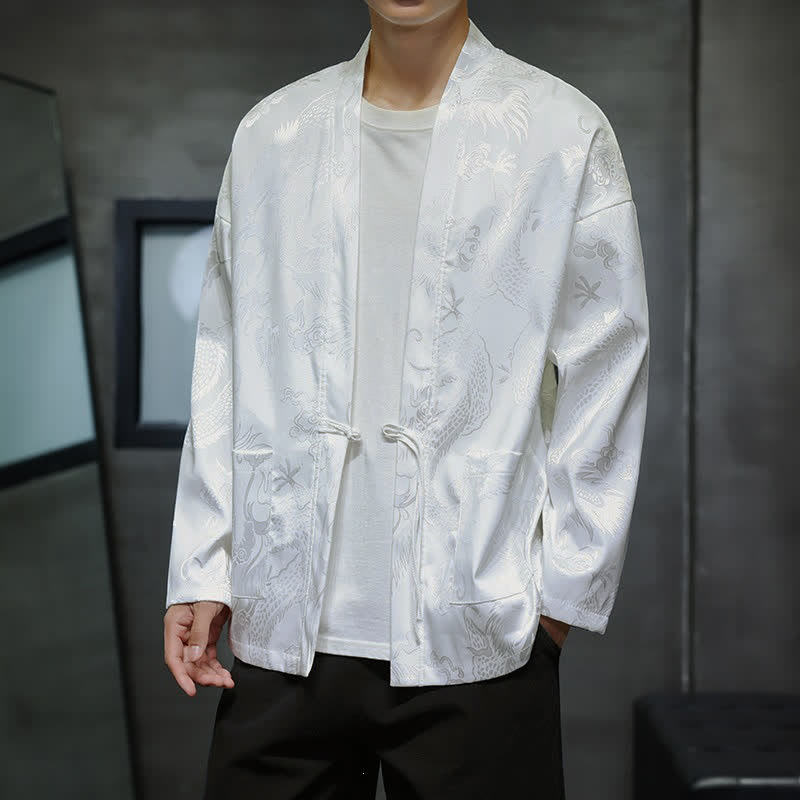Buddha Stones Kimono da uomo stile vintage Tang con coulisse e motivo jacquard a drago, con tasca, ideale per l'autunno. - image 16