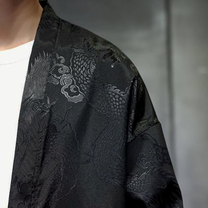 Buddha Stones Kimono da uomo stile vintage Tang con coulisse e motivo jacquard a drago, con tasca, ideale per l'autunno. - image 7