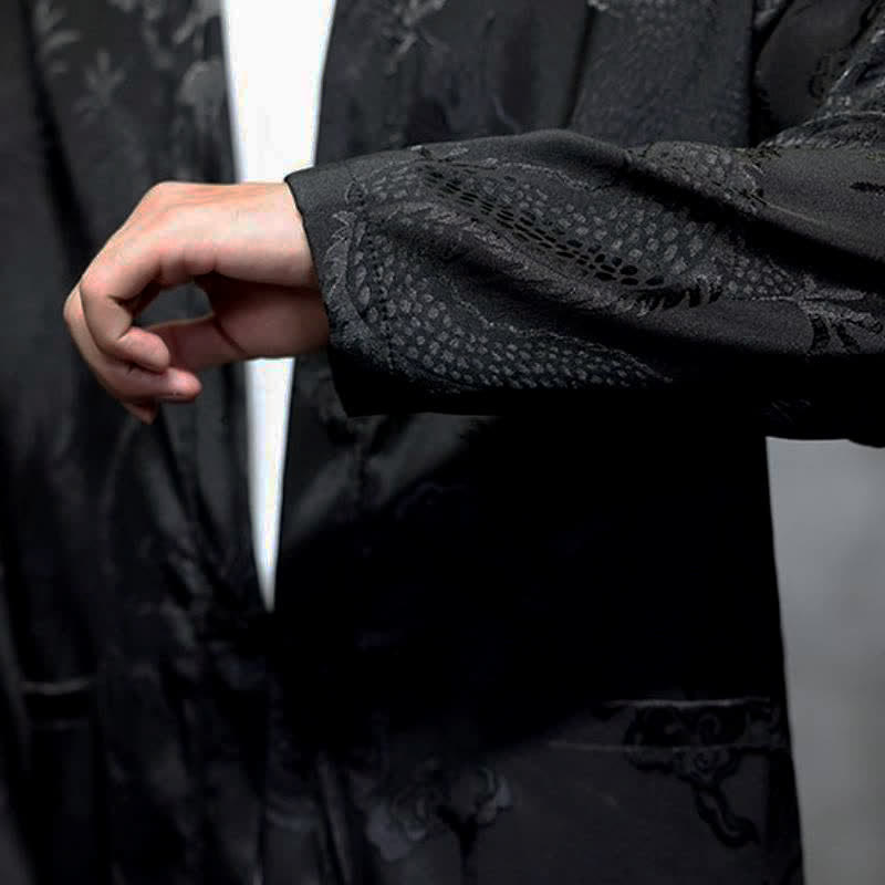 Buddha Stones Kimono da uomo stile vintage Tang con coulisse e motivo jacquard a drago, con tasca, ideale per l'autunno. - image 8
