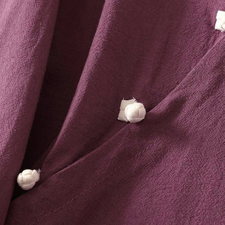 Buddha Stones Camicia da donna a maniche lunghe tinta unita stile Tang, minimalista, con tasca applicata, ideale per primavera/autunno. - image 13