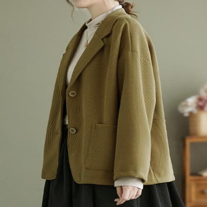Buddha Stones Giacca da donna autunnale vintage semplice con bottoni e tasche. - image 5
