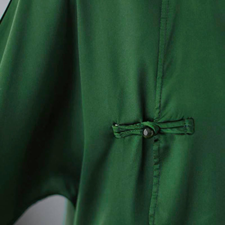 Buddha Stones Camicia da donna a maniche lunghe verde tinta unita con bottoni a rana, stile Tang, per la primavera. - image 6