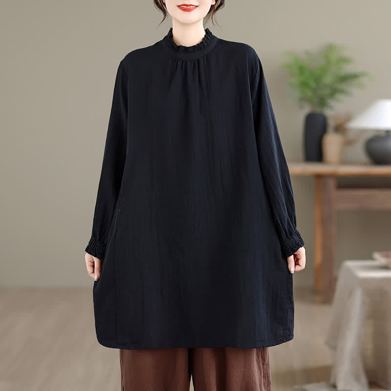 Buddha Stones Tunica da donna a maniche lunghe, tinta unita, casual, vintage, con bottoni, ideale per primavera e autunno, con tasca. - image 18