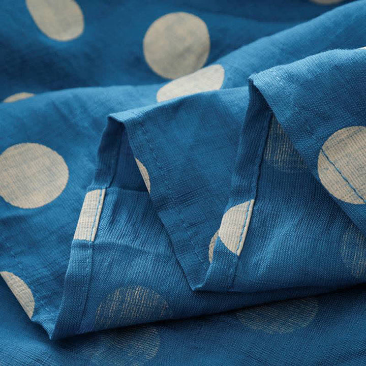 Buddha Stones Abito da donna primaverile casual vintage a pois blu e bianchi con maniche lunghe e tasche. - image 10