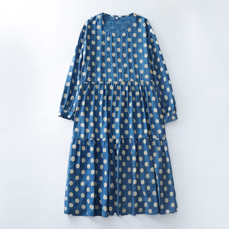Buddha Stones Abito da donna primaverile casual vintage a pois blu e bianchi con maniche lunghe e tasche. - SteelBlue - US12, UK/AU16, EU44 (2XL) - image 0