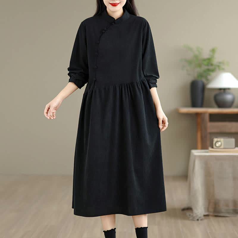 Buddha Stones Abito da donna a maniche lunghe, tinta unita, stile vintage Tang, con bottoni a rana e tasca, perfetto per l'autunno. - Nero - US8-10, UK/AU12-14, EU40-42 (2XL) - image 10