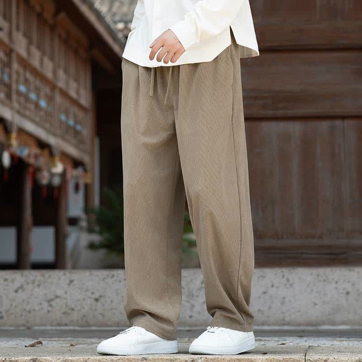 Buddha Stones Pantaloni da uomo a gamba affusolata, minimalisti, con coulisse, tinta unita, per autunno/inverno. - image 2