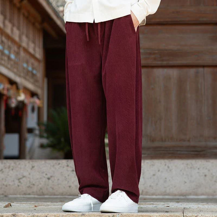 Buddha Stones Pantaloni da uomo a gamba affusolata, minimalisti, con coulisse, tinta unita, per autunno/inverno. - image 15