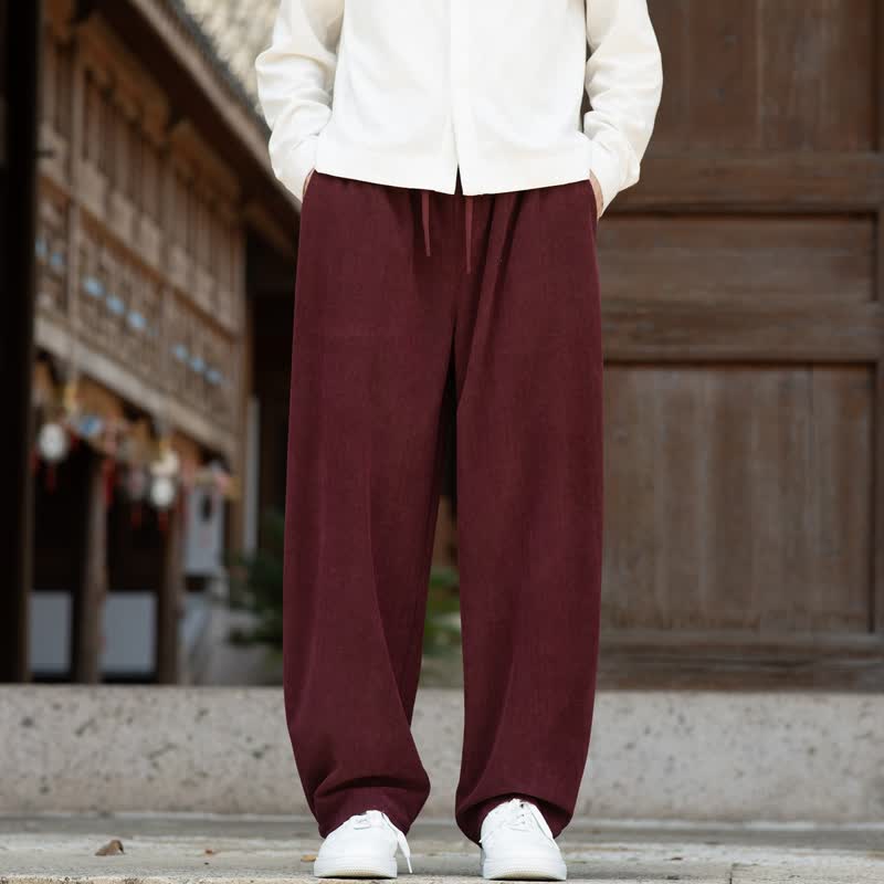 Buddha Stones Pantaloni da uomo a gamba affusolata, minimalisti, con coulisse, tinta unita, per autunno/inverno. - Marrone - US/UK/AU48, EU58 (5XL) - image 13