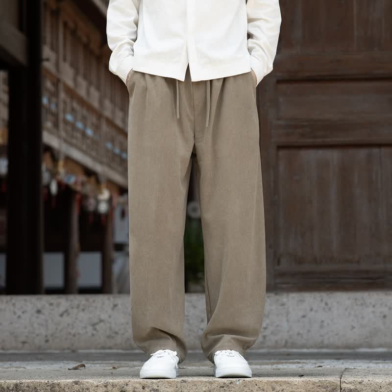 Buddha Stones Pantaloni da uomo a gamba affusolata, minimalisti, con coulisse, tinta unita, per autunno/inverno. - Legno robusto - US/UK/AU48, EU58 (5XL) - image 0