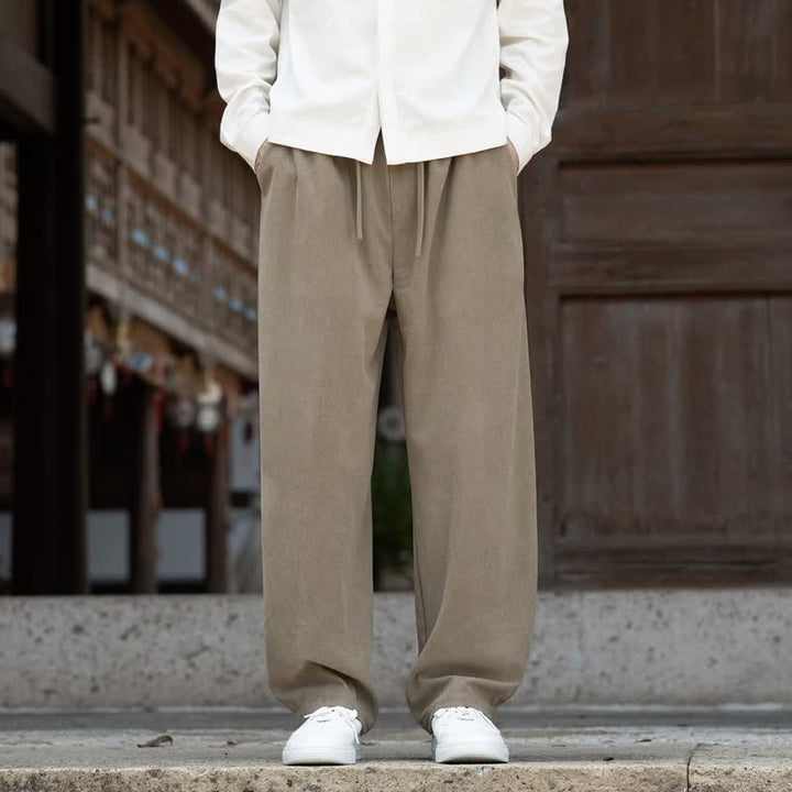 Buddha Stones Pantaloni da uomo a gamba affusolata, minimalisti, con coulisse, tinta unita, per autunno/inverno. - Legno robusto - US/UK/AU48, EU58 (5XL) - image 0