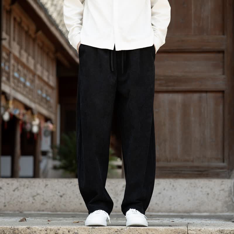 Buddha Stones Pantaloni da uomo a gamba affusolata, minimalisti, con coulisse, tinta unita, per autunno/inverno. - Nero - US/UK/AU48, EU58 (5XL) - image 8