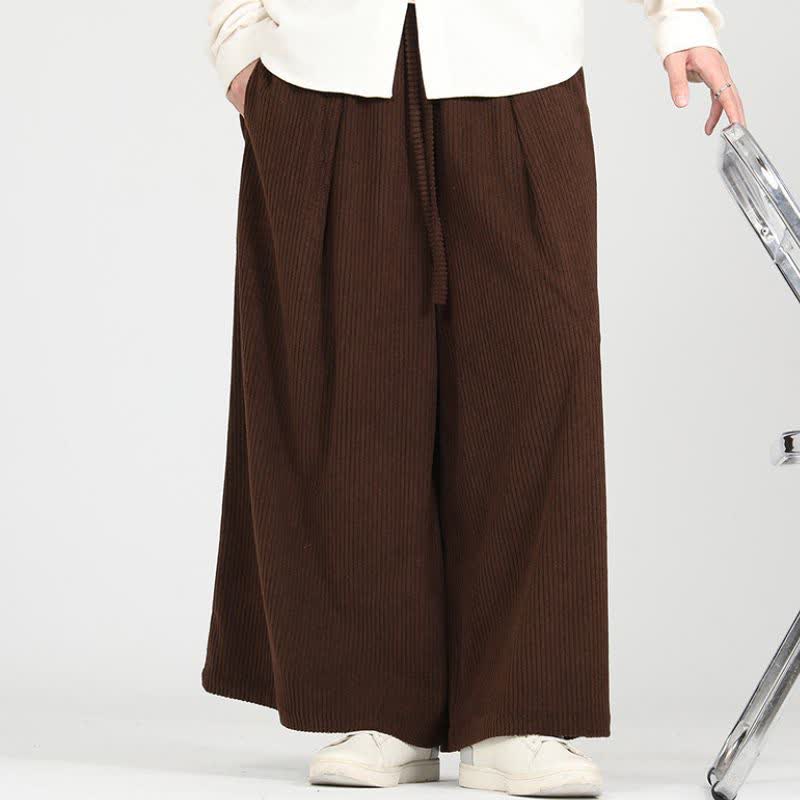 Buddha Stones Pantaloni corti da uomo in velluto a coste tinta unita, stile vintage, con coulisse, per autunno/inverno, a gamba larga e tasche. - image 1