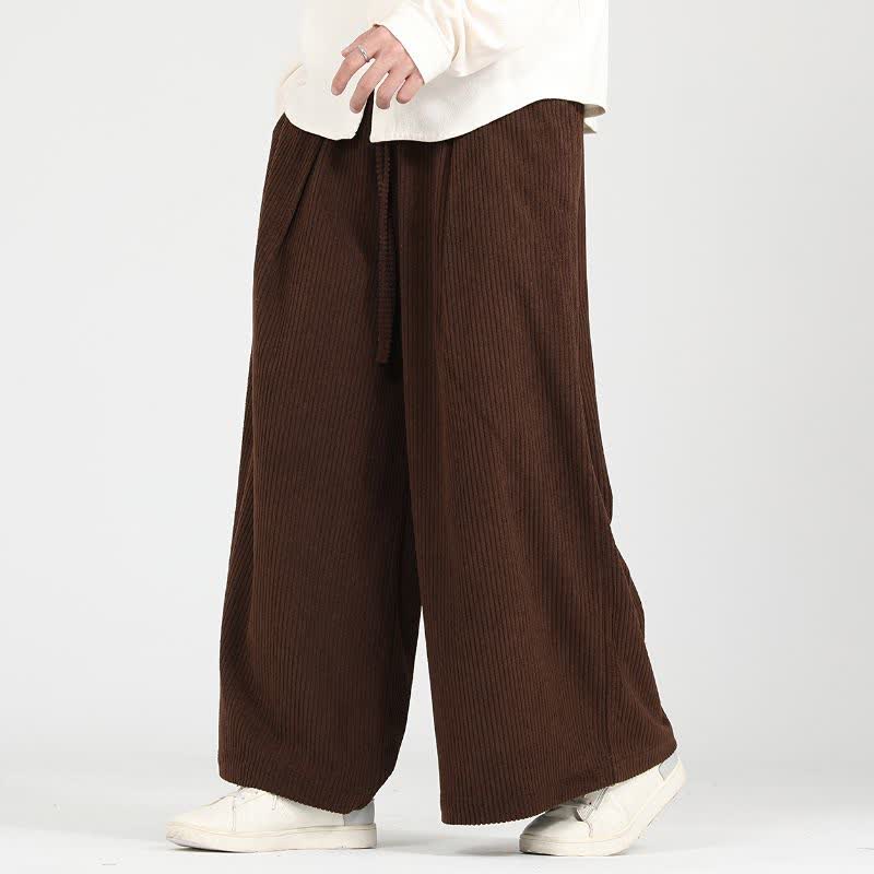 Buddha Stones Pantaloni corti da uomo in velluto a coste tinta unita, stile vintage, con coulisse, per autunno/inverno, a gamba larga e tasche. - Marrone sella - US/UK/AU48, EU58 (5XL) - image 0