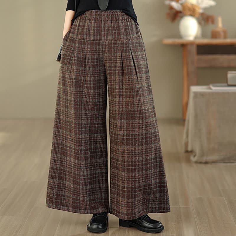 Buddha Stones Pantaloni corti da donna a gamba dritta con elastico in vita e motivo a quadri, stile vintage autunno/inverno, con tasca. - image 1
