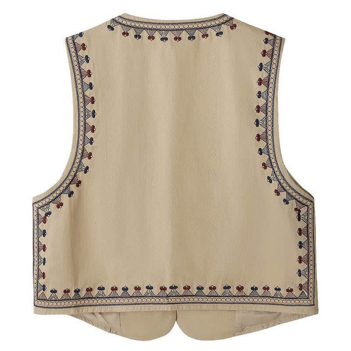 Buddha Stones Canotta estiva boho vintage con ricami geometrici, senza maniche da donna - image 1