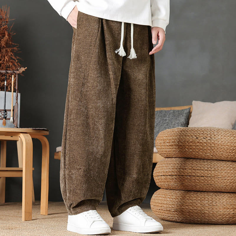Buddha Stones Pantaloni casual autunno/inverno vintage con coulisse, tinta unita, in velluto a coste, da uomo, gamba dritta con tasche. - image 14