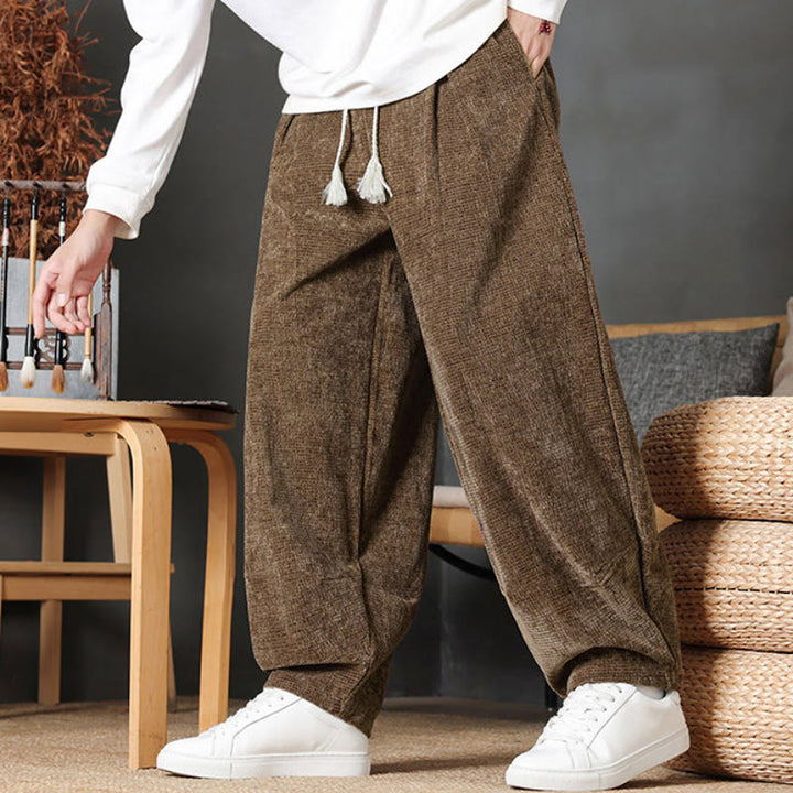 Buddha Stones Pantaloni casual autunno/inverno vintage con coulisse, tinta unita, in velluto a coste, da uomo, gamba dritta con tasche. - image 28