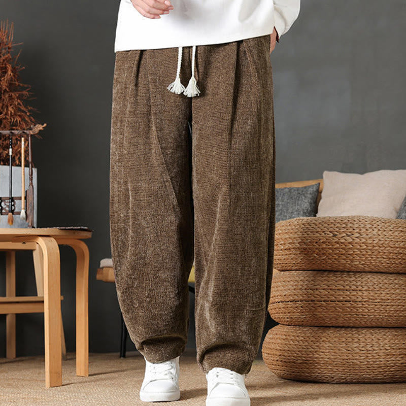 Buddha Stones Pantaloni casual autunno/inverno vintage con coulisse, tinta unita, in velluto a coste, da uomo, gamba dritta con tasche. - image 27