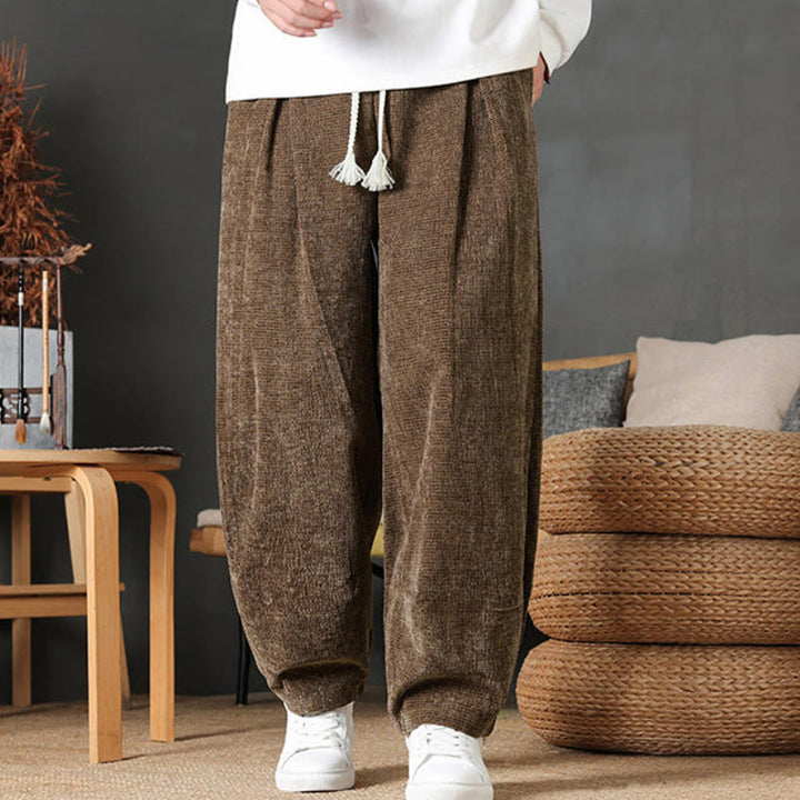 Buddha Stones Pantaloni casual autunno/inverno vintage con coulisse, tinta unita, in velluto a coste, da uomo, gamba dritta con tasche. - image 27