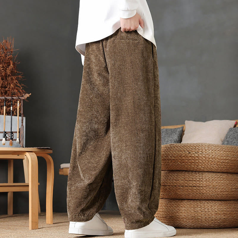 Buddha Stones Pantaloni casual autunno/inverno vintage con coulisse, tinta unita, in velluto a coste, da uomo, gamba dritta con tasche. - image 26