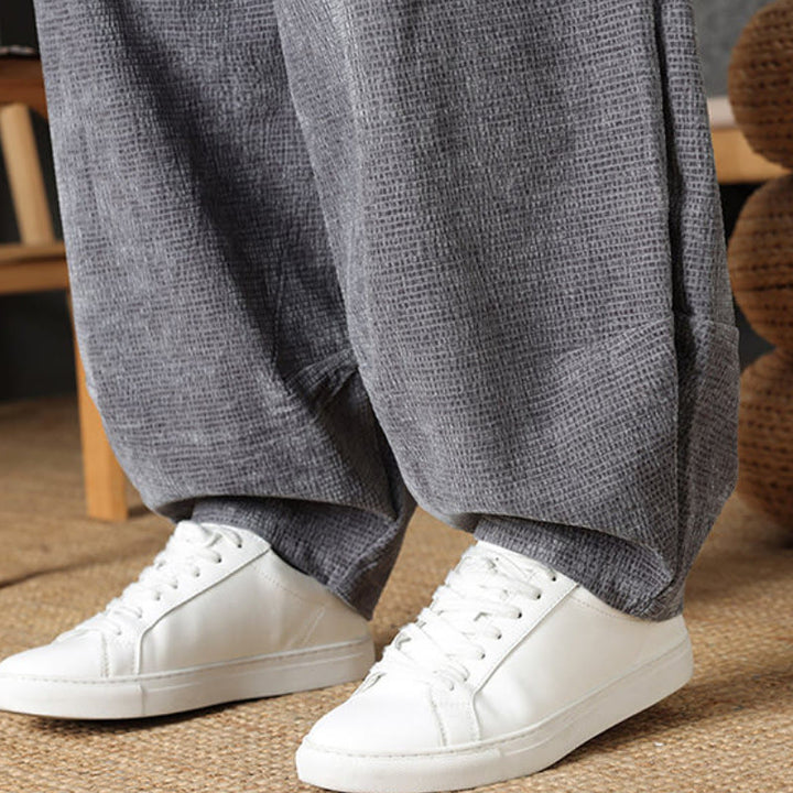 Buddha Stones Pantaloni casual autunno/inverno vintage con coulisse, tinta unita, in velluto a coste, da uomo, gamba dritta con tasche. - image 12