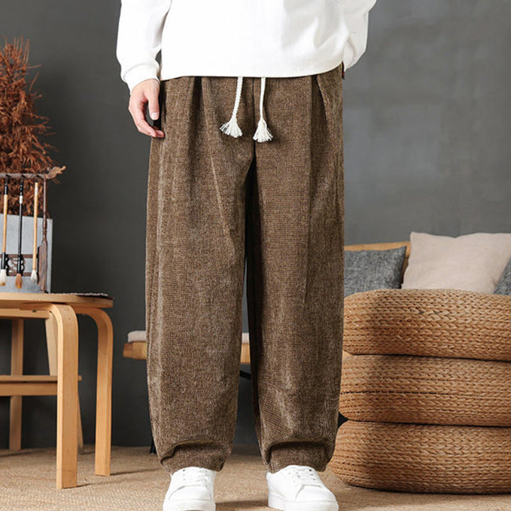 Buddha Stones Pantaloni casual autunno/inverno vintage con coulisse, tinta unita, in velluto a coste, da uomo, gamba dritta con tasche. - image 23