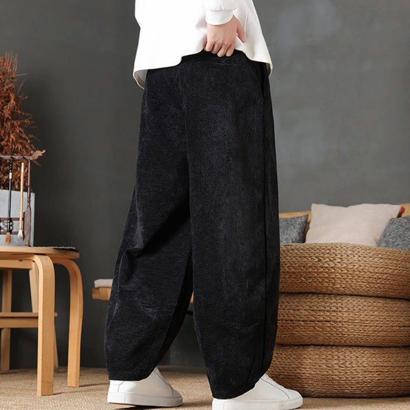 Buddha Stones Pantaloni casual autunno/inverno vintage con coulisse, tinta unita, in velluto a coste, da uomo, gamba dritta con tasche. - image 19