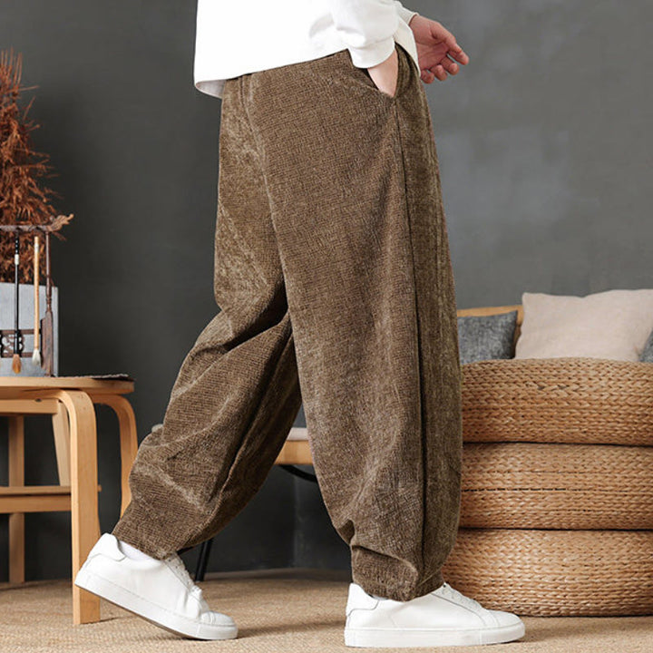 Buddha Stones Pantaloni casual autunno/inverno vintage con coulisse, tinta unita, in velluto a coste, da uomo, gamba dritta con tasche. - image 24