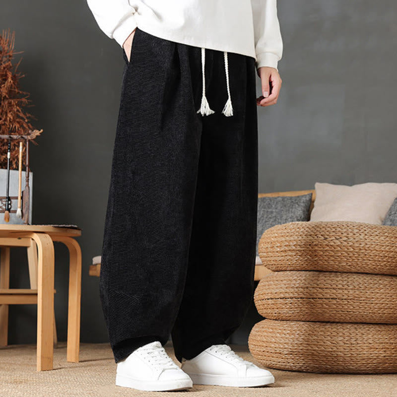 Buddha Stones Pantaloni casual autunno/inverno vintage con coulisse, tinta unita, in velluto a coste, da uomo, gamba dritta con tasche. - image 16
