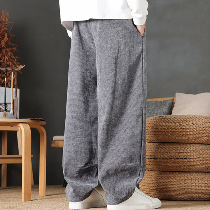 Buddha Stones Pantaloni casual autunno/inverno vintage con coulisse, tinta unita, in velluto a coste, da uomo, gamba dritta con tasche. - image 5