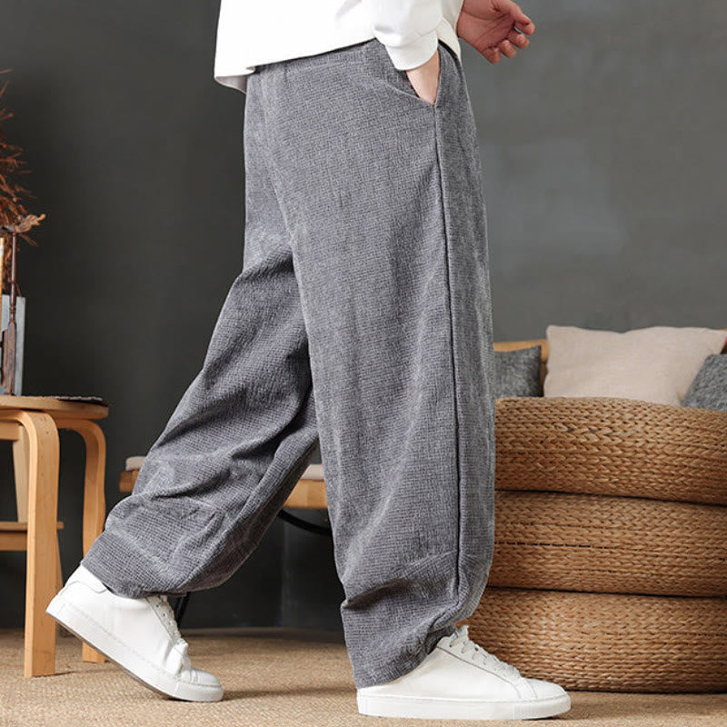 Buddha Stones Pantaloni casual autunno/inverno vintage con coulisse, tinta unita, in velluto a coste, da uomo, gamba dritta con tasche. - image 4