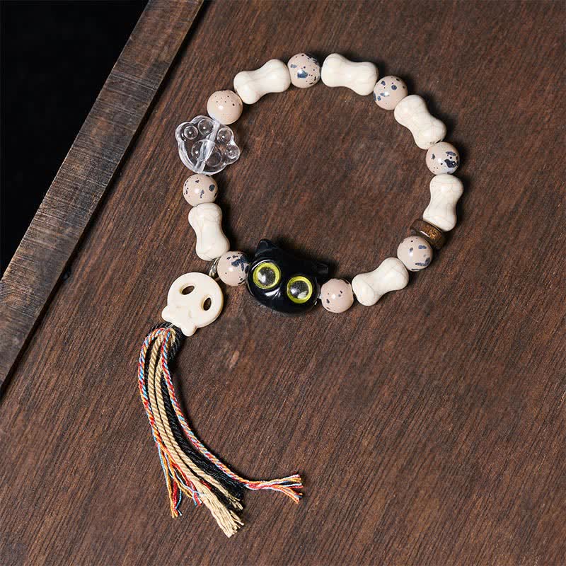 Buddha Stones Braccialetto del coraggio con design a teschio di gatto e ossa - Teschio (Cambio ♥ Coraggio) - image 0