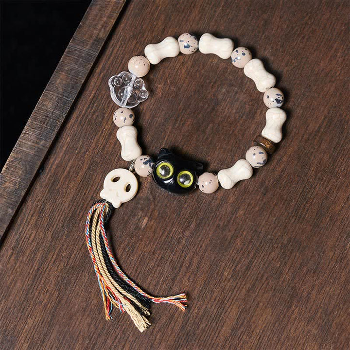 Buddha Stones Braccialetto del coraggio con design a teschio di gatto e ossa - Teschio (Cambio ♥ Coraggio) - image 0