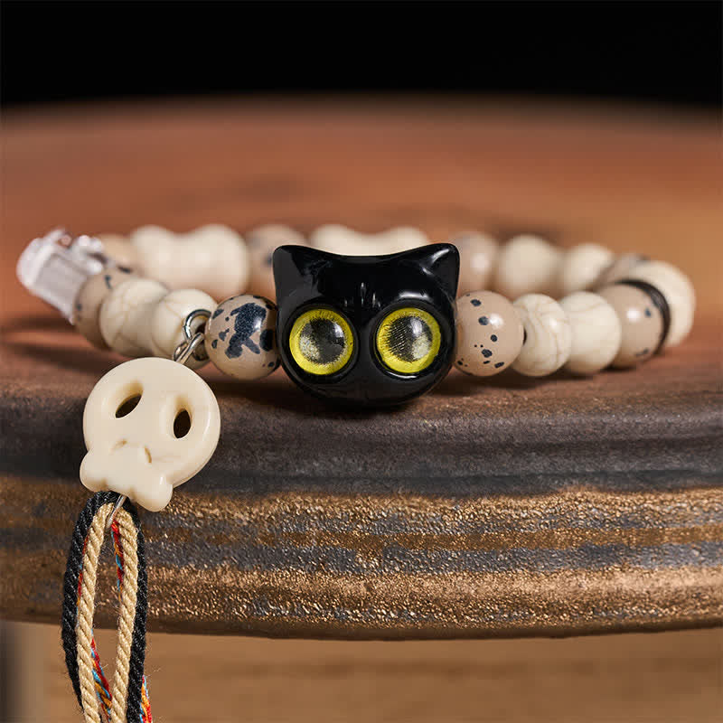 Buddha Stones Braccialetto del coraggio con design a teschio di gatto e ossa - image 3