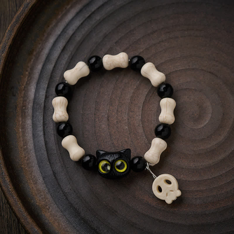 Buddha Stones Braccialetto con teschio e gatto nero, simbolo di forza e resistenza - image 11
