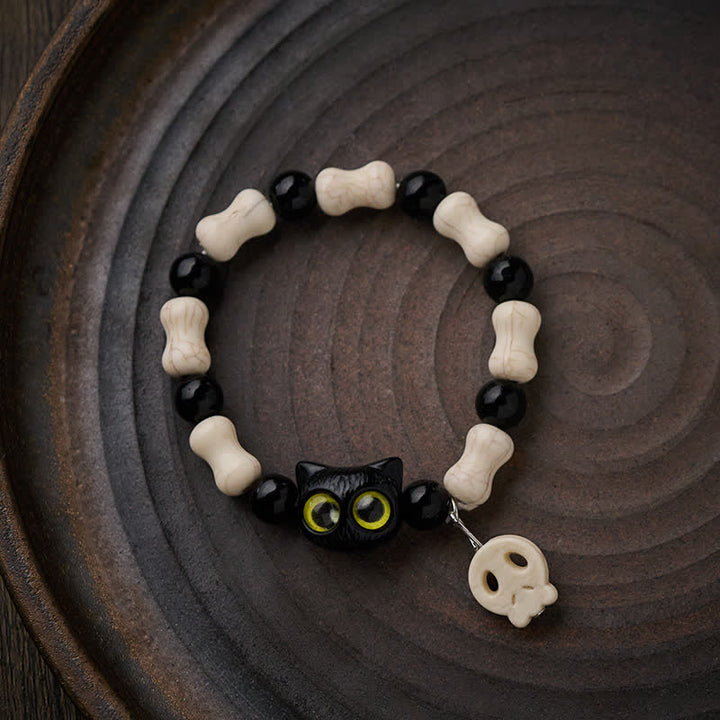 Buddha Stones Braccialetto con teschio e gatto nero, simbolo di forza e resistenza - image 11