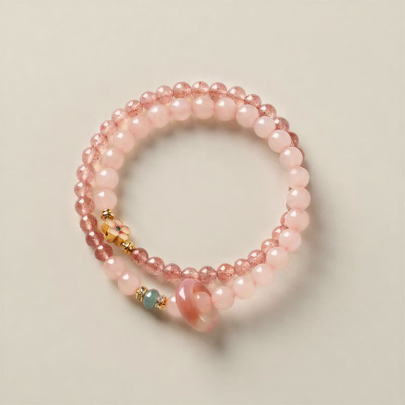 Buddha Stones Bracciale doppio giro con quarzo fragola naturale, quarzo rosa, fiore di pesco e amore - image 1