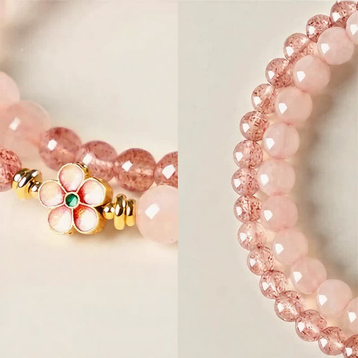 Buddha Stones Bracciale doppio giro con quarzo fragola naturale, quarzo rosa, fiore di pesco e amore - image 15