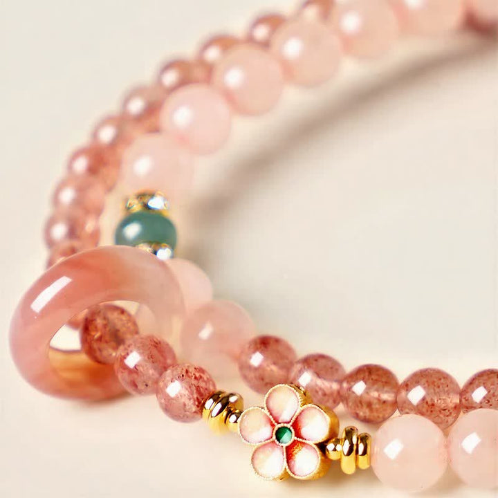 Buddha Stones Bracciale doppio giro con quarzo fragola naturale, quarzo rosa, fiore di pesco e amore - image 14