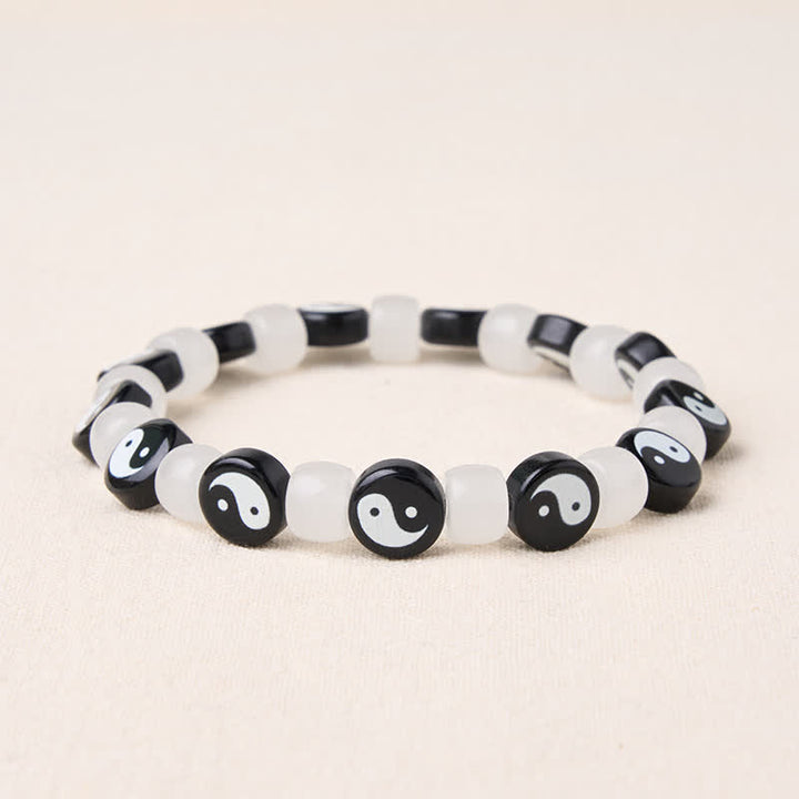 Buddha Stones Braccialetto di equilibrio Liuli Yin Yang con perline bianche e nere - Yin Yang (circonferenza del polso: 6,3–6,7 pollici/16–17 cm) - image 0