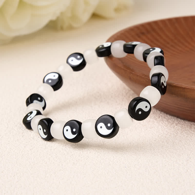 Buddha Stones Braccialetto di equilibrio Liuli Yin Yang con perline bianche e nere - image 3