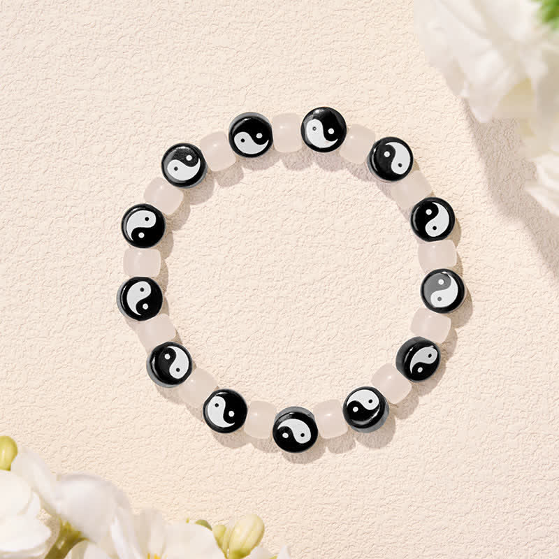 Buddha Stones Braccialetto di equilibrio Liuli Yin Yang con perline bianche e nere - image 5