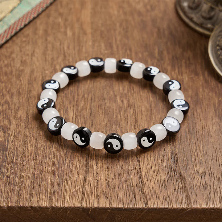 Buddha Stones Braccialetto di equilibrio Liuli Yin Yang con perline bianche e nere - image 2