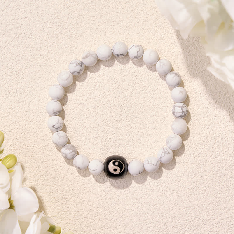 Buddha Stones Bracciale rotondo con perline in onice nera, turchese bianco e simbolo Yin Yang, equilibrio Yin Yang. - image 4