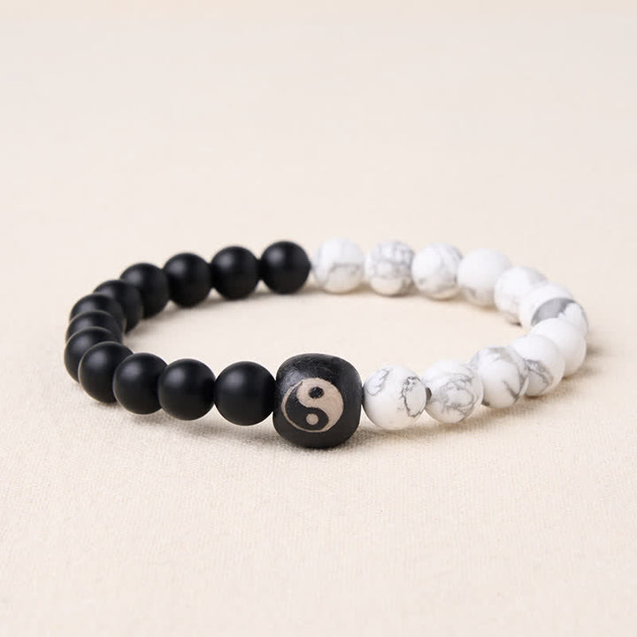 Buddha Stones Bracciale rotondo con perline in onice nera, turchese bianco e simbolo Yin Yang, equilibrio Yin Yang. - Onice nero e turchese bianco - 5,9–6,3 pollici (15–16 cm) - image 10