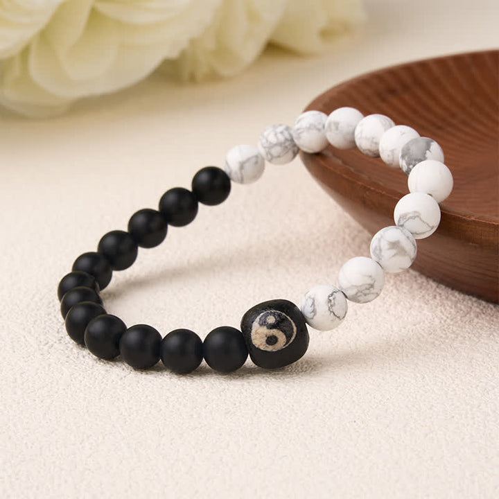 Buddha Stones Bracciale rotondo con perline in onice nera, turchese bianco e simbolo Yin Yang, equilibrio Yin Yang. - image 11
